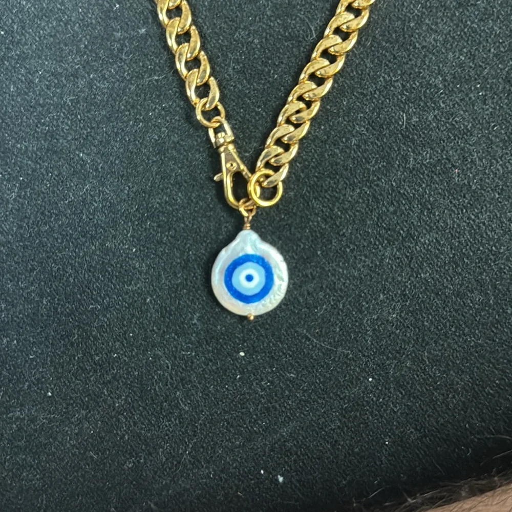 Gold Chain Necklace with Blue Evil Eye Charm